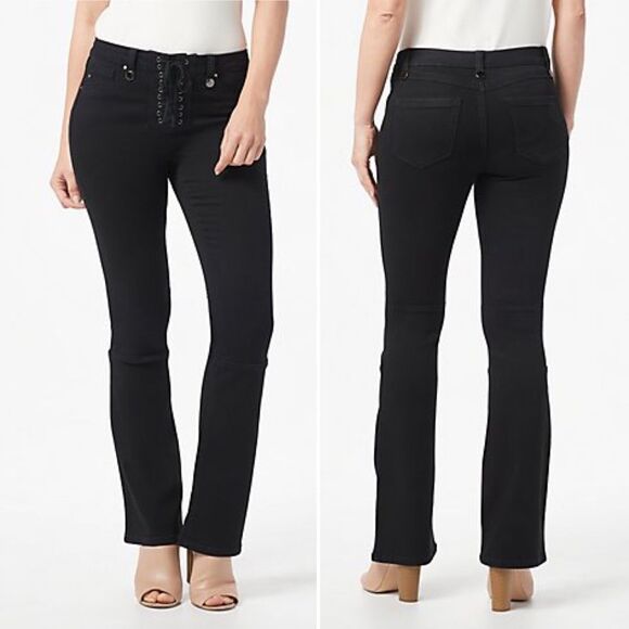 Laurie Felt Black Silky Denim Lace-Up Fly Boot-Cut Flare Jeans Size XXS 26 | 2 - Picture 1 of 13